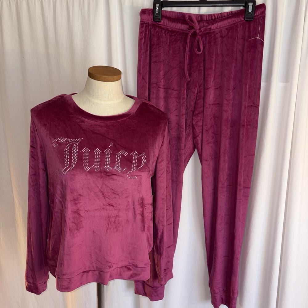 Juicy Couture Women's Bohemian Raspberry Rhinestone Velvet Pajamas Size Lg NWT